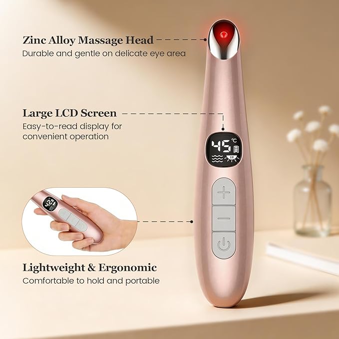 Eye Lift Wand, 3 Modes Eye Massager Wand, Eye Massager for Dry Eyes, Dark Circles and Puffiness, Eye Lifting Device for Fine Lines, Pink
