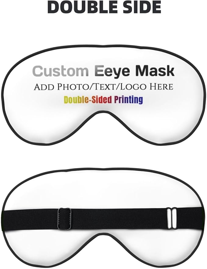 Custom Sleep Eye Mask Personalized Men Women Blindfold Design Your Own Photo Text Logo Adjustable Strap Soft Eyeshade Customized Blackout Eye Cover for Home Offices Travel White
