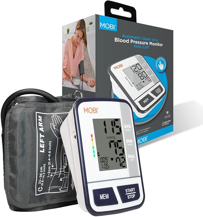 MOBI Blood Pressure Monitor Digital Upper Arm Blood Pressure Machine for Indoor/Outdoor Use with 120 Reading Memory Quick & Easy BP Machine Adjustable Arm Cuff 8.6"- 14.2" Large LCD Display