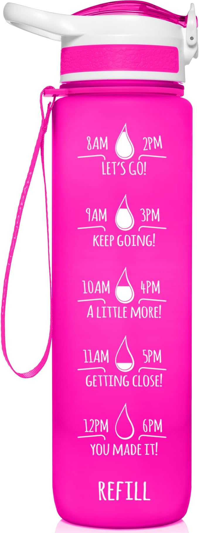 NatureWorks HydroMATE 32 oz Water Bottle with Time Markings Hourly BPA Free Reusable Leak Proof with Straw and Carrying Strap 1 Liter