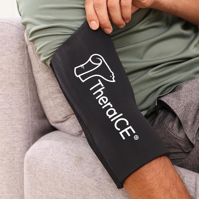TheraICE Elbow Ice Pack Wrap Compression Sleeve for Injuries Reusable Gel Arm Cold Packs | Tennis Elbow Golfers & Cubital Tunnel, Tendinitis Pain Relief | Plus Shin Splints, Calf Strain | Women & Men