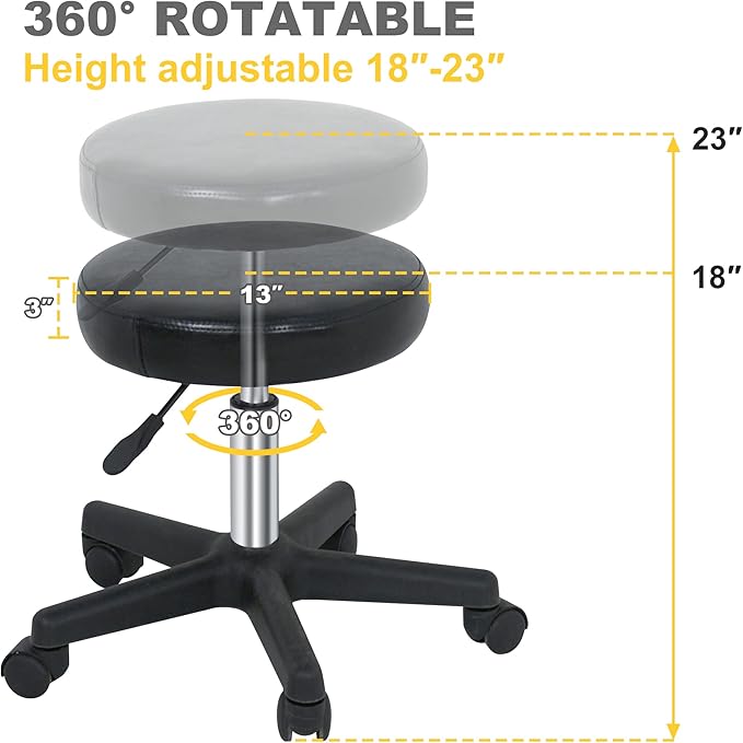 ZENY Adjustable Swivel Stool Chair Hydraulic Rolling Stool for Beauty Salon Massage Spa Medical Tattoo Drafting, Black