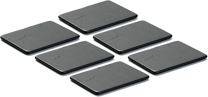 Karelian Heritage Rectangular Black Polished Shungite Protection Phone Sticker Plates, 6 Piece Set for Electronic Devices S596