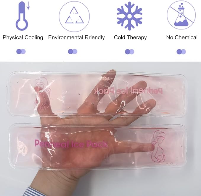 Reusable Perineal Ice Packs for Postpartum & Hemorrhoid Pain Relief, Hot & Cold Pack for Women After Pregnancy. 2 Ice Pack and 3 Non-Woven Cover, Pink