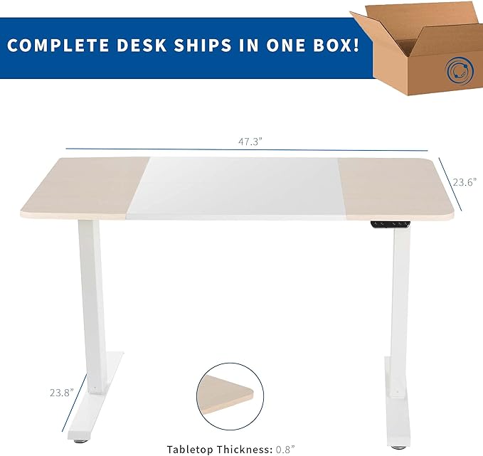 VIVO Electric 47 x 24 in Standing Desk, Memory Height Adjustment, White and Light Wood, DESK-E144WC