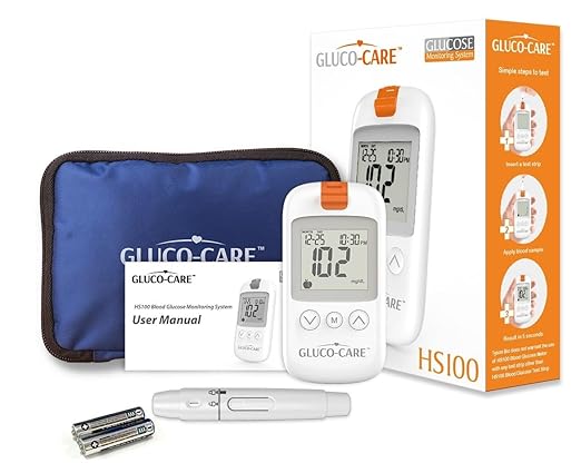 Gluco-Care Glucose Monitor Kit - Sleek White Design, Clear Display, Auto Calibration, Glucometer Kit with Strips and Lancets, 5 Sec Results, 500 Memory, Travel Case, 1 Lancing Device, Convenient Blood Surgar Testing for Diabetes