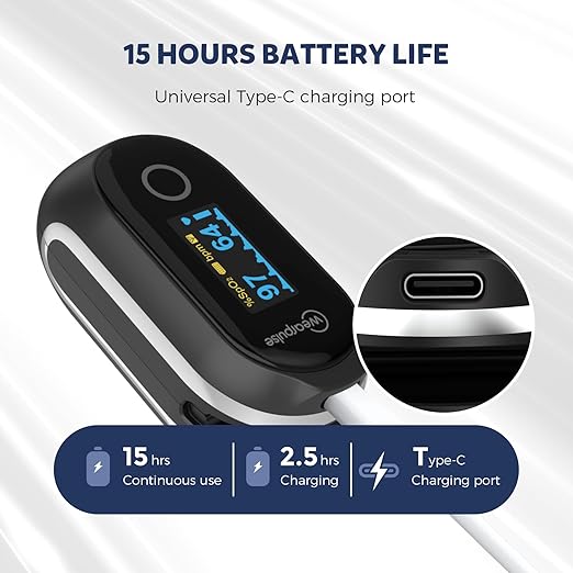 Rechargeable Pulse Oximeter Fingertip - Continuous Blood Oxygen Saturation Monitor, SpO2 and Pulse Rate Tracking, Finger O2 Pulse Oximeter, APP Report Features with Bluetooth, Custom Beep