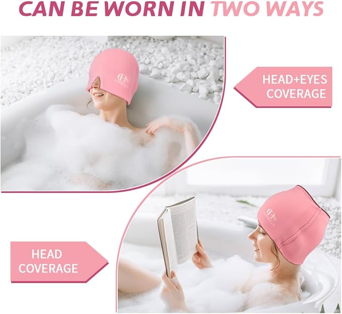 Migraine Relief Cap, Soothing Headache Ice Face Mask Products, Hot and Cold Therapy, Migraine Headache Relief Cap for Migraine, Sinus, Puffy Eyes, Tension, Stress and Hangover (Pink+Purple)