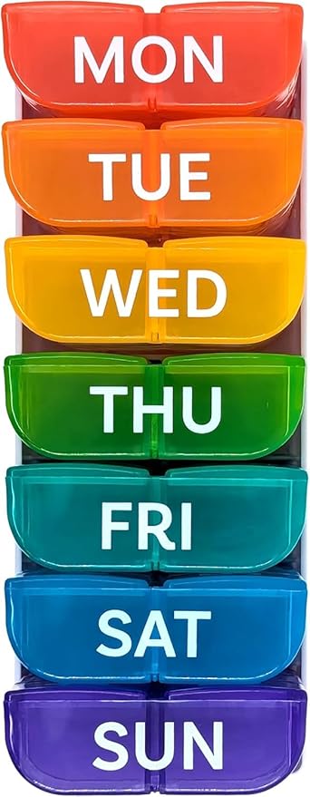 6 Times a Day, 7 Day Large Weekly Pill Organizer with Holder Tray, Vitamin, Medicine Box, Multicolor with Medical Alert Card (8X a Day - 2 Pack)