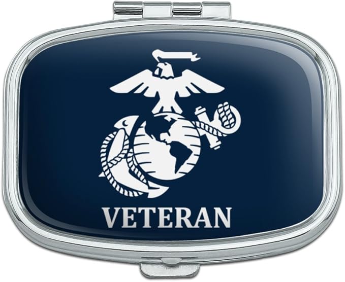 Veteran USMC Marine Corps White on Blue Officially Licensed Rectangle Pill Case Trinket Gift Box