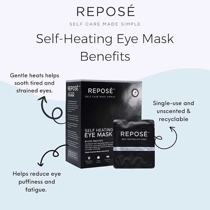 REPOSE Steam Eye Mask - Instant, Self-Heating Sleep Mask - Eye Strain Relief Mask to Help Reduce Eye Puffiness & Soothe Tired Eyes | Unscented, Single Use, Travel Friendly Warm Eye Mask - 10 Count