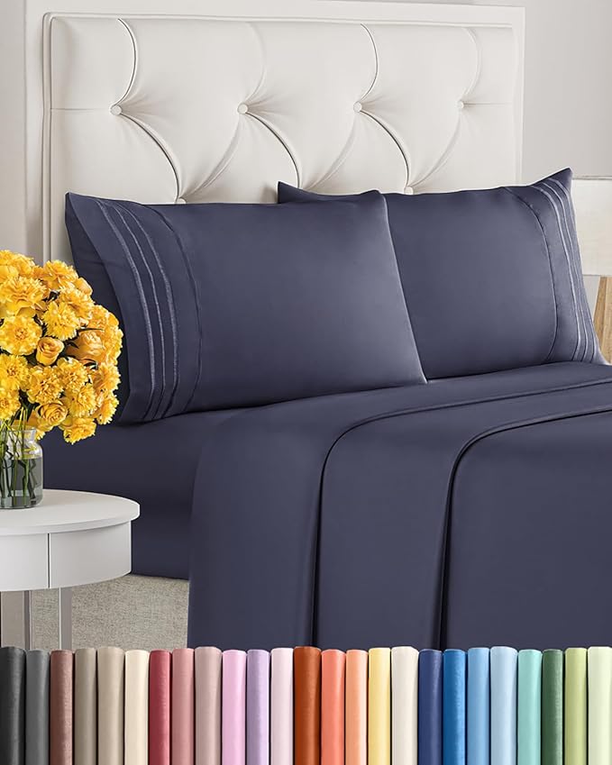 King Size 4 Piece Sheet Set - Extra Soft, Breathable & Cooling - Hotel Luxury Durable Bed Sheets for Women & Men - Deep Pockets, Easy-Fit & Wrinkle-Free - Deep Slate Blue Oeko-Tex