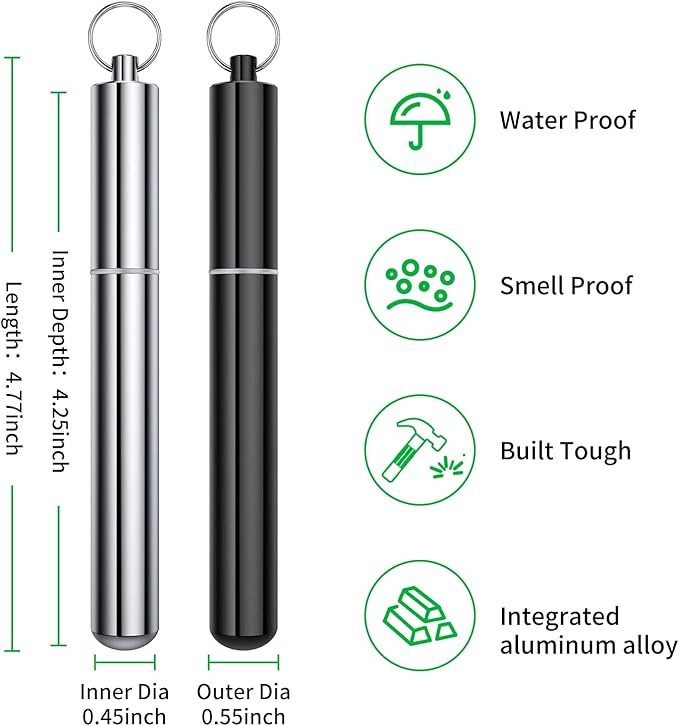 Aluminum Metal Storage Tube Container (5 Packs)，Urekt Cute Small Pill Box Case Waterproof Joint Holder Fit in Pocket Purse Portable for Travel and Outdoors
