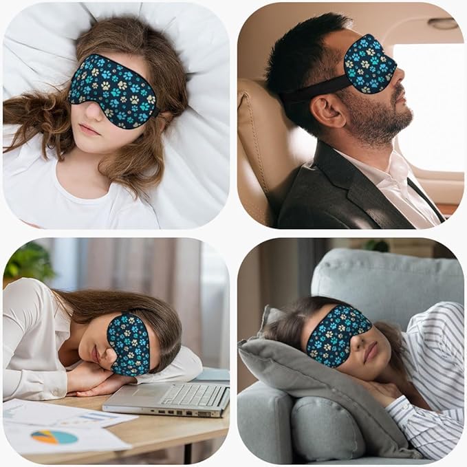 Dog Footprint Sleep Mask Eye Mask Dog Paws Cute Footstep Animal Blue Green Yellow Sleep Mask Light Blocking Adjustable Smooth Soft Eye Masks for Women Deep Rest Travel