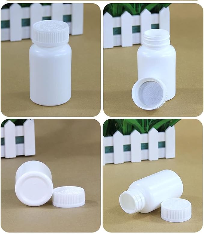 4PCS Empty Medicine Pill Bottle White Plastic Vials with Screw Cap Liquid Solid Powder Capsules Case Pill Tablet Holder Box Storage Container Reagent Bottle Travel Jar Pot (100ML)