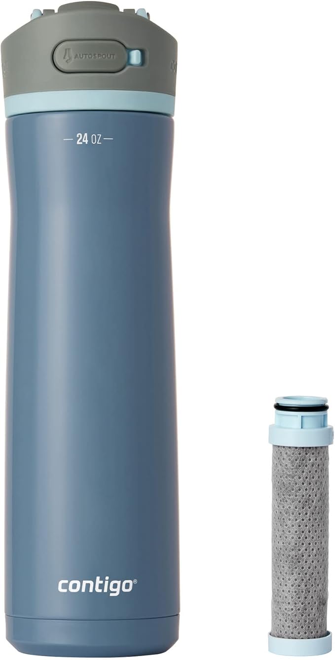 Contigo Wells Chill Stainless Steel Filter Water Bottle with AUTOSPOUT Straw Lid and Replacement Filter, 24 Oz. [color]