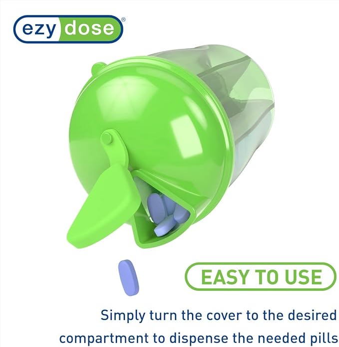 EZY DOSE Vitamin Organizer, 6 Large Compartments, 30-Day Vitamin and Medicine Storage, Keep Vitamins & Meds in Check, Easy to Use, Green, BPA Free
