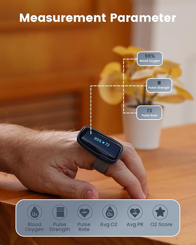 Vibeat Wearable Blood Oxygen Monitor Oxylink - Bluetooth Pulse Oximeter Finger with Audio Notification, Rechargeable O2 Sensor for Continuous Tracking with Free App