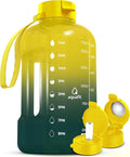 AQUAFIT 64 oz Water Bottle with Time Marker - Straw & Chug Lid - BPA Free Half Gallon Gym Water Bottle with Handle - Big Gallon Jug (Forest Fade, 64 Ounces)