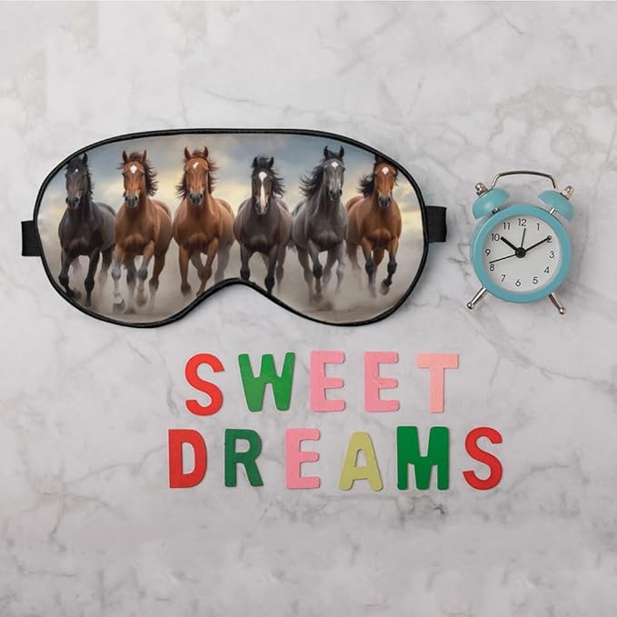 Running Horses Eye Mask Sleeping Mask Landscape Desert Dust Sunset Sky Animal Sleep Masks Silky Soft Eye Cover for Women Men Shading Blindfold for Air Travel Sleeping