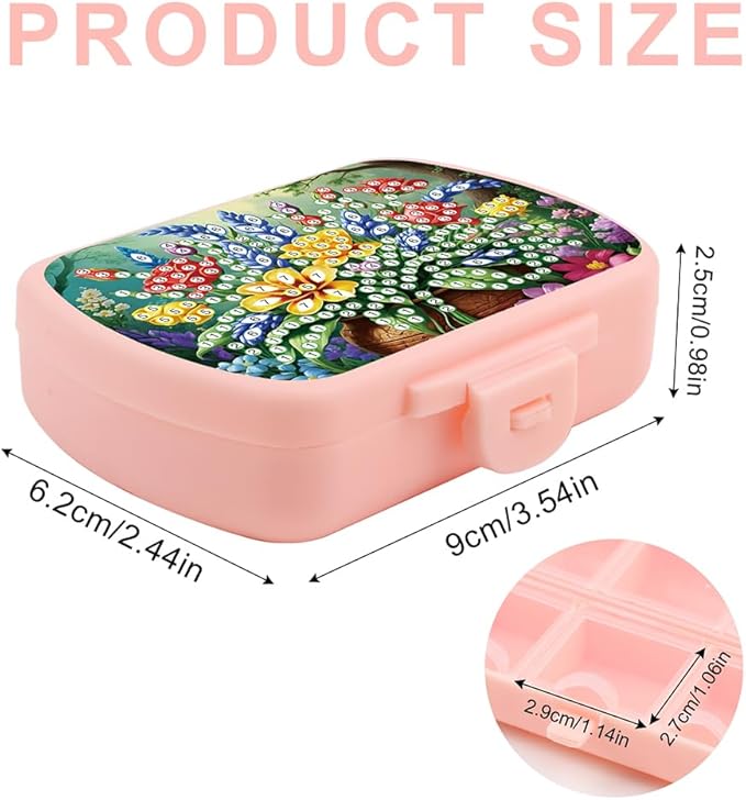 C'eitura 2pcs DIY Flower & Butterfly Diamond Art Painting Pink Pill Organizer with 6 Lid Detachable Compartments, Fun DIY Craft Project for Adults, Elegant Pill Case for Purse & Travel