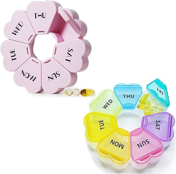 MOLN HYMY Cute Weekly Pill Box 7 Day, Heart Shaped Pill Case Organizer 1 time a Day, Purple Pink Pill Container Once Daily, Large Medicine Dispenser for Vitamin/Fish Oil/Medication/Supplements