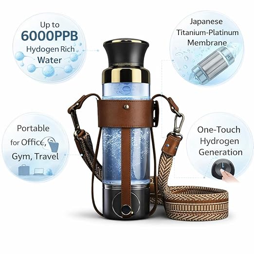 Hydrogen Water Bottle Generator – 6000PPB,Antioxidant Rich,SPE Hydrogen-Oxygen Separation Technology,Japanese Titanium-Platinum Ion Exchange Membrane,Perfect for Yoga,Office, Fitness,Travel & Gifts