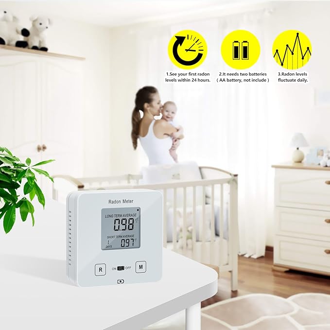 Funny Kitchen Home Radon Detector, Portable Radon Meter, Elifecity Long and Short Term Home Radon Monitor, Battery-Powered, Easy-to-Use, Ensure Your Home's Safety, White, KT-013