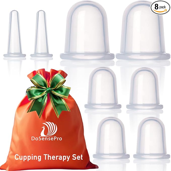 Cupping Kit for Massage Therapy - by DoSensePro 8 Silicone Massage Cups for Arthritis Relief, Pain Reduction, Anti-Aging & Cellulite Treatment - Cupping Set Massage Therapy Cups (2XL, 4L, 2M)