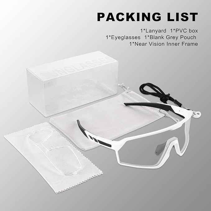 BangLong Photochromic Cycling glasses for Men Women, Clear Running MTB Sunglasses UV Protection