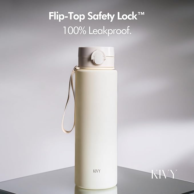 KIVY Slim Water Bottle 50oz with Leakproof Flip Lid [Lightweight & Shatterproof] Fits Backpack & Cupholder for Travel, Sports, School - Extra large water bottle no straw - 1.5 Liter water bottles