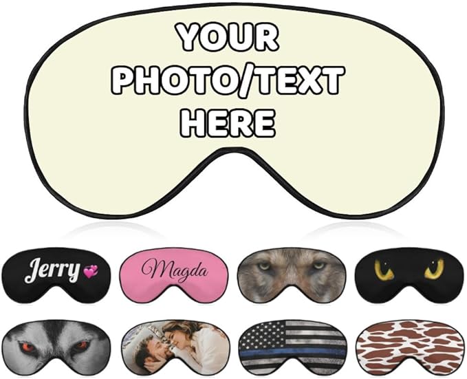 AMAPARK Custom Sleep Mask Add Your Own Design Personalized Photo Text Logo Soft Sleeping Masks for Men Women Wedding Anniversary Customized Gift, Beige
