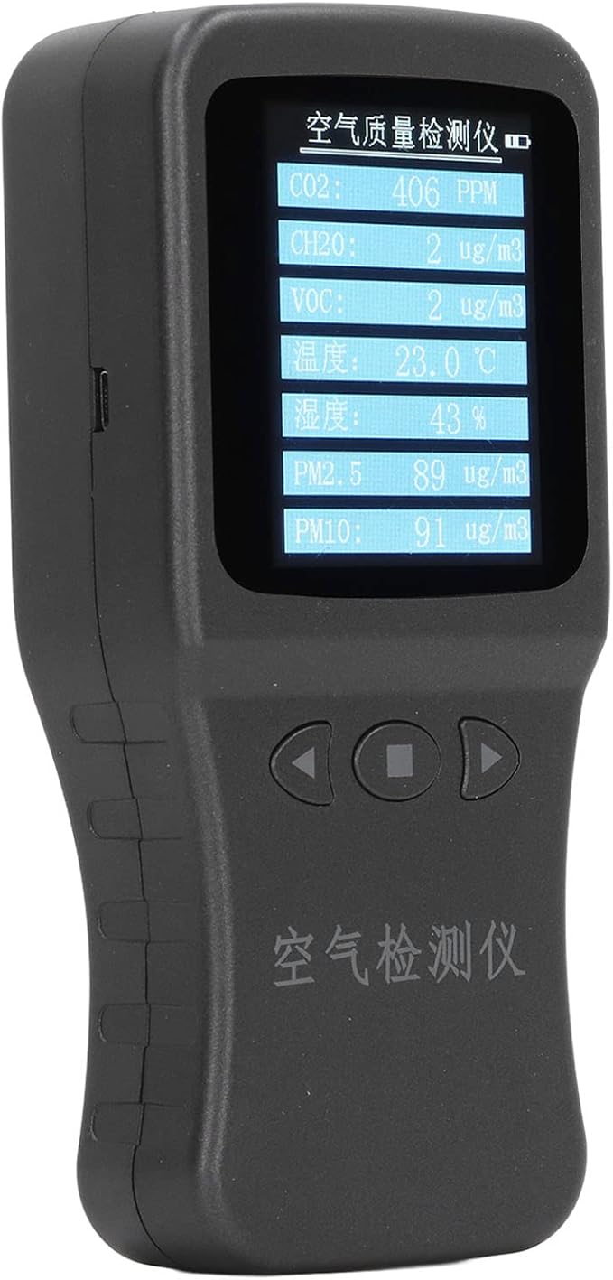 7 in 1 Air Quality Monitor, Portable PM2.5 PM10 VOC CH2O CO2 Temperature and Humidity Detector with 3.7V Rear Bracket