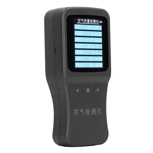 7 in 1 Air Quality Monitor Handheld Temperature Humidity PM2.5 PM10 VOC CH2O CO2 Detector with Back Bracket 3.7V Battery for Gas Transmission Chemical Paint Shop Refueling Station