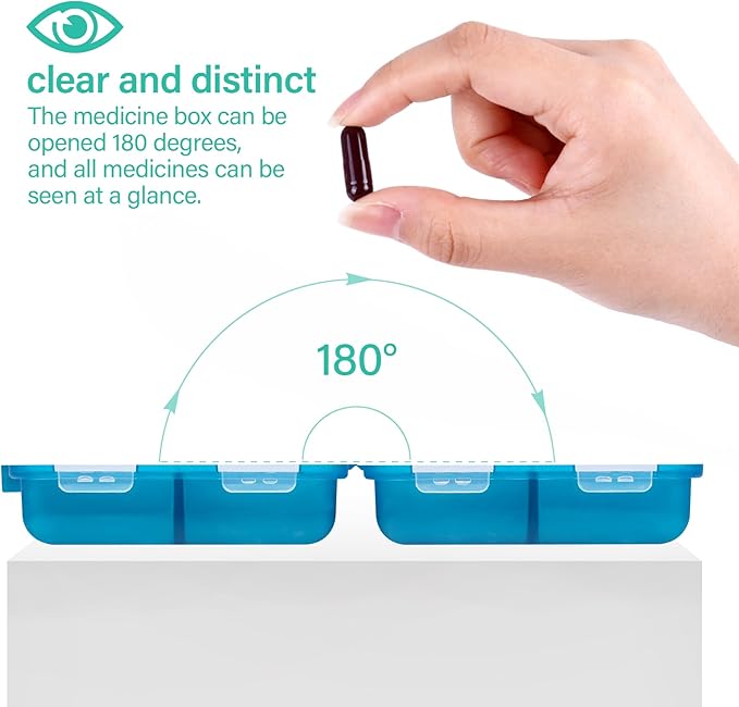Travel Pill Organizer Small 8 Grid Compartments Pill Holder Box - Portable Medicine Container Case - Daily Weekly Medication Organizer