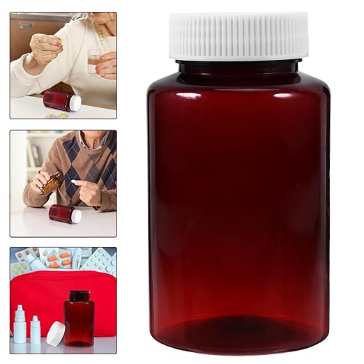 Cute Brown Plastic Pill Bottle 200ml Large Capsule Container Empty Medicine Bottles Sealing Caps