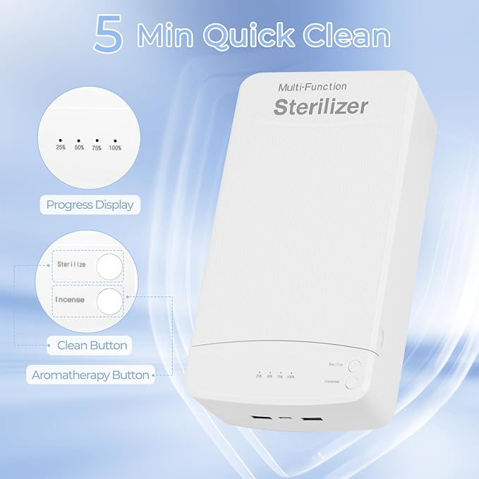 Nail Tool Sterilizer with Blue Light, Portable USB Sterilizating Box, Multi-Functional Nail Cleaner Box for Manicure Salon,Tweezers,Tattoo,Scissors,Jewelry,Phone, Watch,Keys