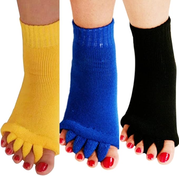 AIBEARTY 3 Pairs Yoga Sport Gym Five Toe Separator Socks Foot Massage Toeless Socks