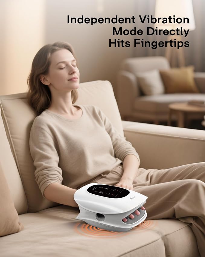 ALLJOY Hand Massager with Heat and Compression, Knuckle Stretching and Hand Massage, 6 Modes 6 Intensities 3 Heat for Arthritis and Carpal Tunnel Relief, Mothers Day Gifts for Women Men(White)
