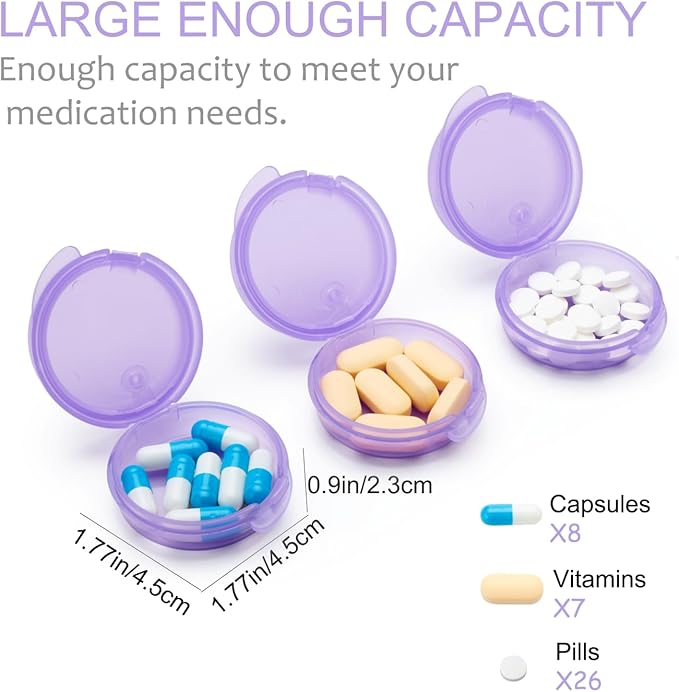 Small Pill Case for Purse Pocket (6 Pack), Double-Layer Pill Box, Portable Medicine Organizer Travel Pillbox, Cute Pill Container Holder,Multifunctional Mini Storage Box(Purple)