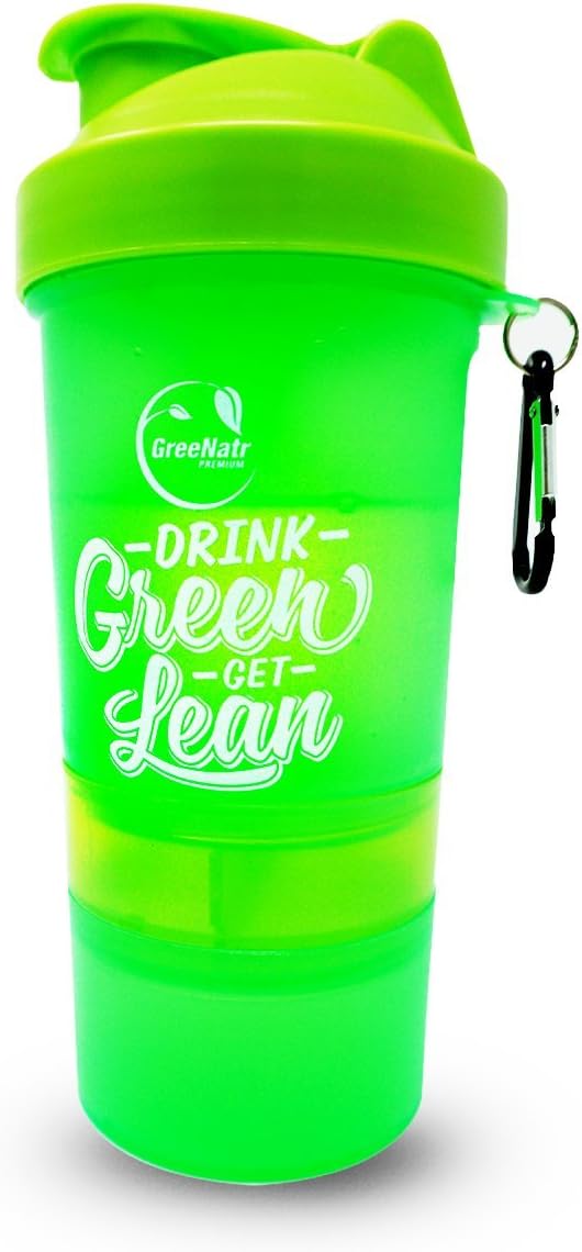 GreeNatr Shaker Bottle with Stackable Compartments - 22 Ounce Bottle + Pill Organizer + 2 Storage Compartments