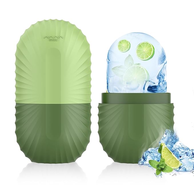Ice Roller for Face and Eye, Silicone Ice Facial Roller Ice Holder, Face Ice Mold Skin Care, Face Icers Reusable Ice Cube Roller for Shrink Pores Anti Wrinkle Reduce Puffiness, Green