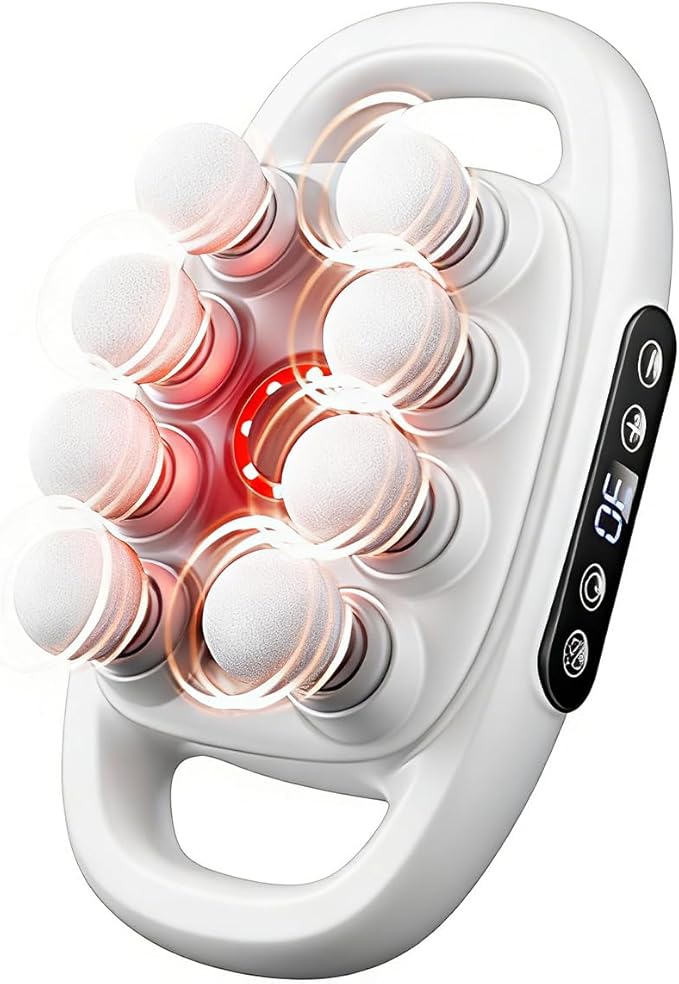 8 Head Massage Gun Deep Tissue, Multi Head Massager with 3 Modes & 30 Intensity Levels, Back Massager for Neck Shoulder Muscle Recovery, Portable Hand Massager Gift for Women & Men (White)