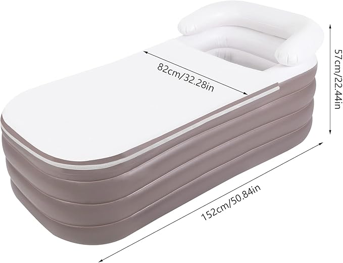 Inflatable Bathtub Adults, Portable Ice Bath Tub for Athletes, Outdoor & Indoor Freestanding Foldable Bathtub with Electric Air Pump and Cup Holder (Brown)