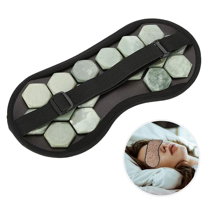 Megnetic Sleeping Eye Mask, Soft Adjustable Jade Stones Eye Masks Magnet Therapy Eyeshade Eye Cover Masks for Sleeping Travel Naps, Home, Hotel(Green)