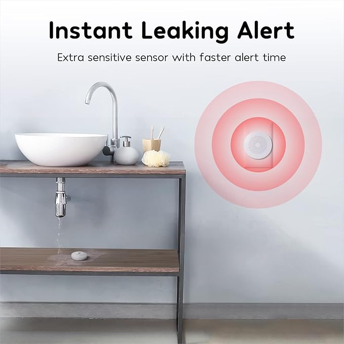 Winees WiFi Water Leak Detector, 1 Pack Water Sensors with 100dB Adjustable Alarm, Leak Alert Email&SMS Notification, 100M Transmission for Basement, Bathroom, Laundry, IFTTT, S1 Lite, 2.4G WiFi Only