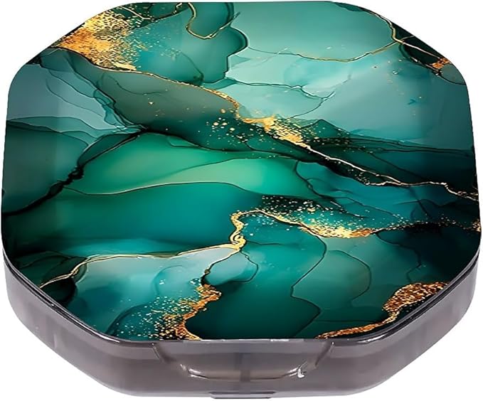 This Portable Teal Gold Marble Pattern 4-Compartment Pillbox Can Be Placed in A Pocket Or Wallet to Store Vitamins, Medicines Fish Oil Health Supplements Other Medications.