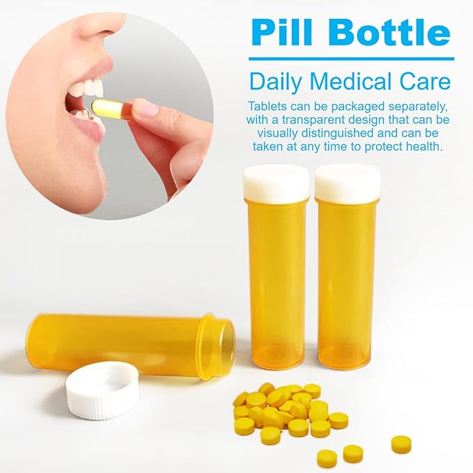 SenseYo 200 Pack 2.5 Dram Small Empty Medicine Pill Bottles Cases Containers Organizers with Caps for Prescription Medication
