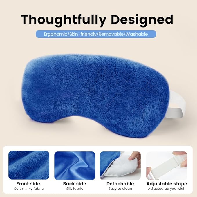 Microwave Heated Eye Mask, Steam Warm Compress for Dry Eyes, Work with Relieve, Blepharitis & Stye Treatment (Blue) - 2 Pack