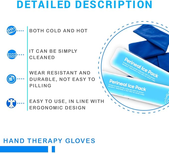 Perineal Ice Packs for Postpartum Reusable, Perineal Cold Packs, Postpartum Hemorrhoid Pain Childbirth Recovery Care, 2 Gel Pads+3 Washable Sleeves (Blue)